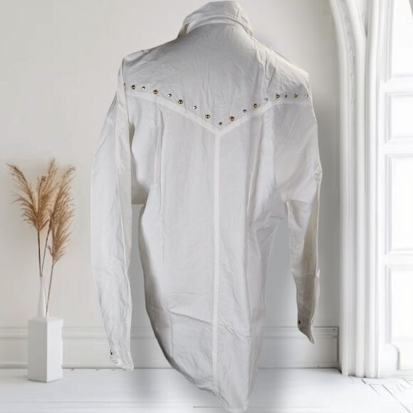 Vintage 80s Studded Western Top Size M Buffalo Head Coins Snap Front Blouse - Picture 4 of 16